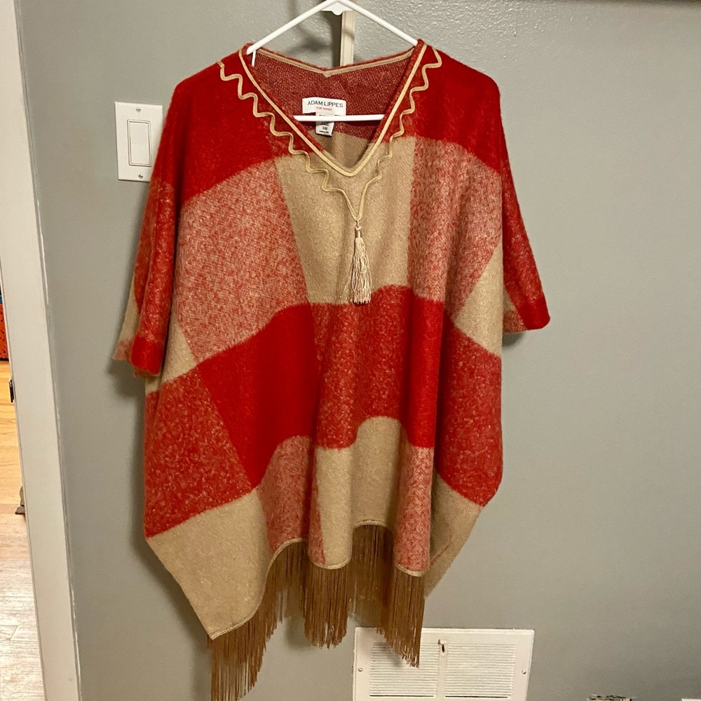 Adam Lippes For Target Red & Tan Fringe Poncho